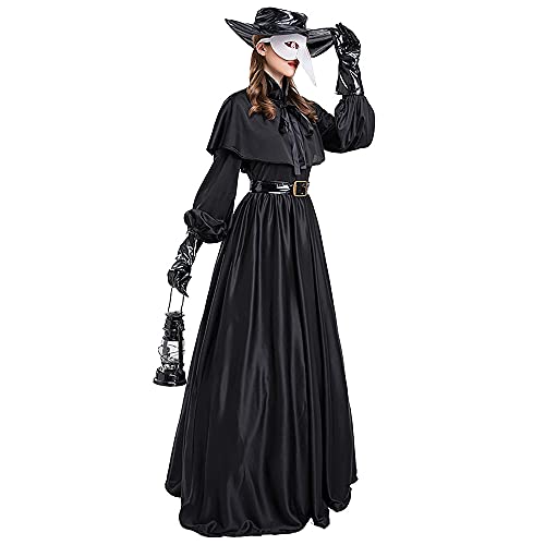 Disfraz de Cosplay de Doctor de la Peste, Ropa, Capa Negra, máscara de Pico de pájaro de Halloween, Disfraz Steampunk, Disfraz para Mujer, Fiesta de Adultos