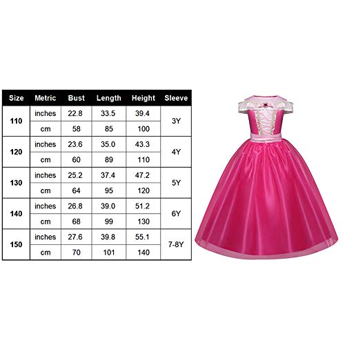 Disfraz de princesa de las niñas Cosplay de la bella durmiente (rosa, 3-10 años)(140CM)