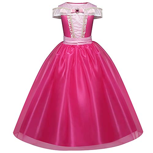 Disfraz de princesa de las niñas Cosplay de la bella durmiente (rosa, 3-10 años)(140CM)