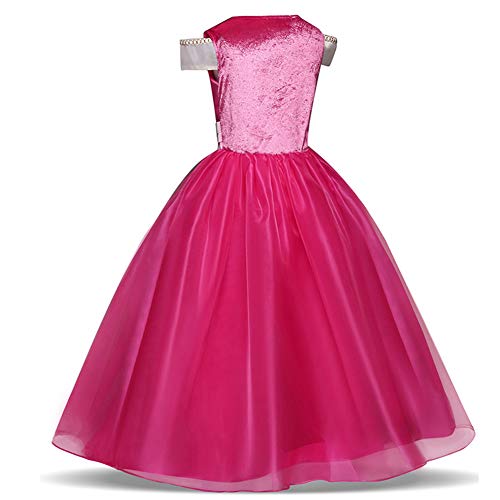 Disfraz de princesa de las niñas Cosplay de la bella durmiente (rosa, 3-10 años)(140CM)