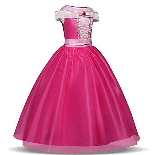 Disfraz de princesa de las niñas Cosplay de la bella durmiente (rosa, 3-10 años)(140CM)