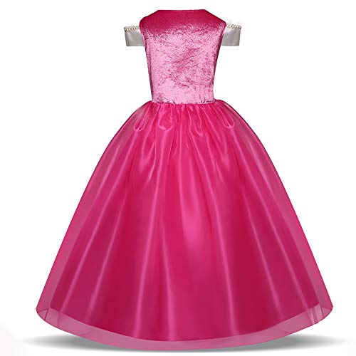 Disfraz de princesa de las niñas Cosplay de la bella durmiente (rosa, 3-10 años)(140CM)