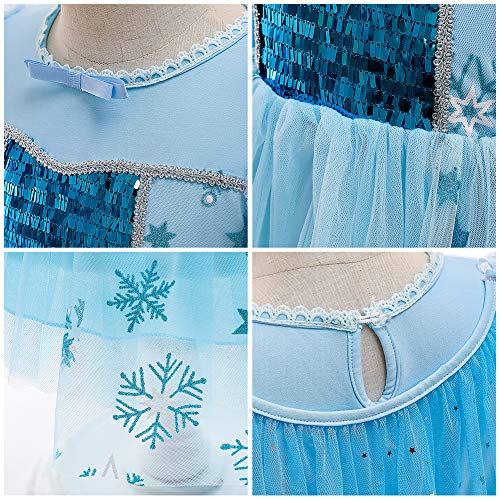 Disfraz de Princesa Elsa Niña Reina de Nieve Frozen 2 Hada Cosplay Halloween Navidad Carnaval Cumpleaños Vestido Tul Manto de Princesa Accesorios Azul 3 (con Accesorios) 5-6 años