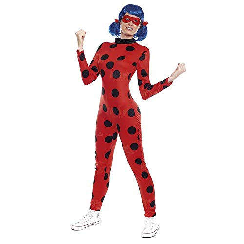 Disfraz Super Bug Superheroína Lunares Mariquita con Antifaz【Tallas de Adulto】[Talla S] Disfraz Mujer Carnaval Superhéroes Mono Maillot Rojo con Lunares de Cuerpo Entero