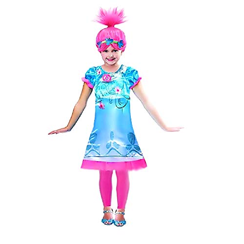 Disfraz y peluca Trolls Poppy – amapola – niña – disfraz – Carnaval – Halloween – Cosplay – Idea regalo para Navidad y cumpleaños Taglia 150-9-10 anni Rosa