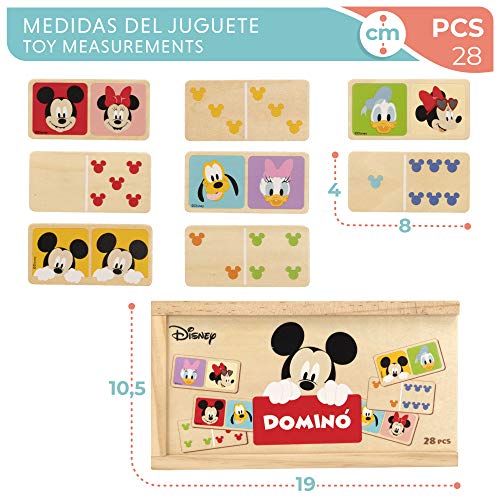 Disney - Domino madera infantil Juego de mesa para niños 2 3 4 años - Juegos de memoria Juegos Juguetes educativos Niños 2 años - Juegos estimulación cognitiva Domino Mickey