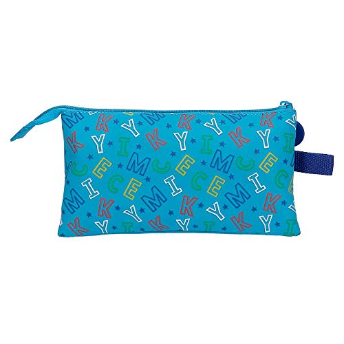 Disney Estuche Mickey Stars Tres Compartimentos, Azul, 22x12x5 cm