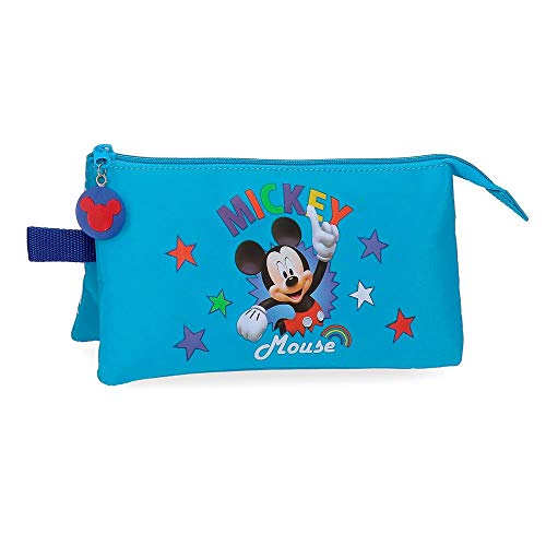 Disney Estuche Mickey Stars Tres Compartimentos, Azul, 22x12x5 cm