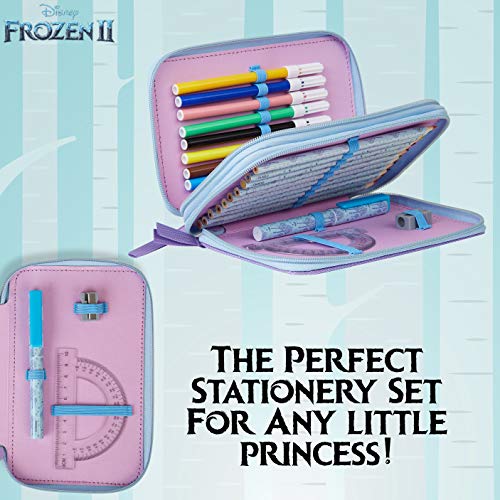 Disney Frozen 2 Estuche Escolar, Con Material Escolar de Anna y Elsa, Estuches Escolares 2 Compartimentos con Lapices Colores Rotuladores, Regalos Para Niñas