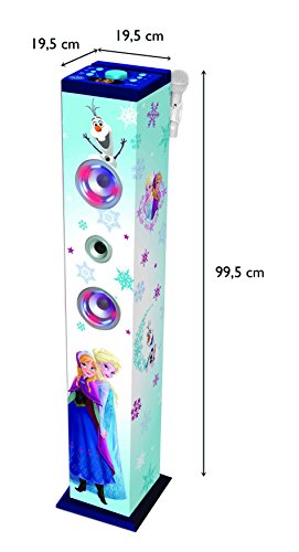 Disney Frozen - Torre de Sonido con Altavoces Luminosos con Bluetooth, micrófono, Mando a Distancia, Ideal para Karaoke (Lexibook K8050FZ)