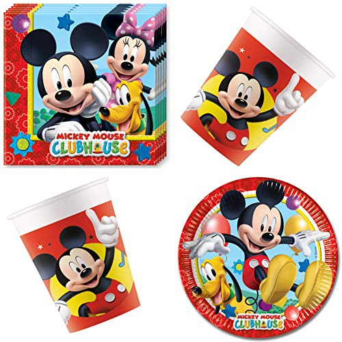 Disney Mickey Mouse - Vajilla de mesa (36 piezas, incluye servilletas, platos de cartón, vasos de papel, para 8 personas)