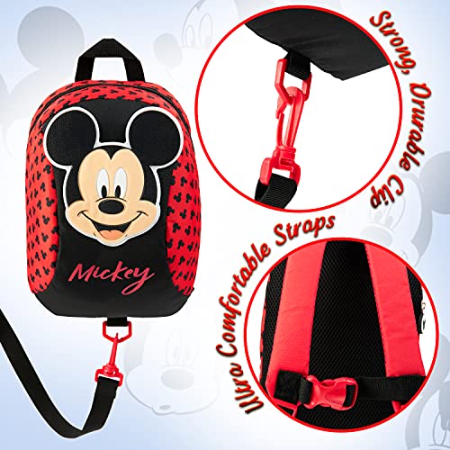 Disney Mochila Bebe Guarderia, Mochila Infantil de Mickey y Minnie Mouse, Mochila Guardería con Arnes Para Bebes (Rojo)