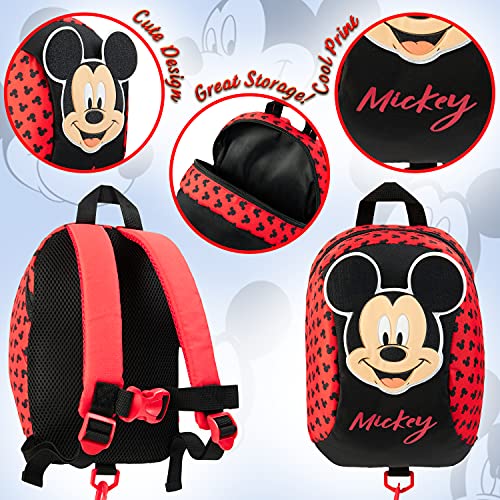 Disney Mochila Bebe Guarderia, Mochila Infantil de Mickey y Minnie Mouse, Mochila Guardería con Arnes Para Bebes (Rojo)