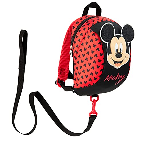 Disney Mochila Bebe Guarderia, Mochila Infantil de Mickey y Minnie Mouse, Mochila Guardería con Arnes Para Bebes (Rojo)