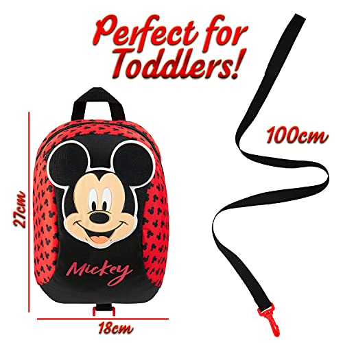 Disney Mochila Bebe Guarderia, Mochila Infantil de Mickey y Minnie Mouse, Mochila Guardería con Arnes Para Bebes (Rojo)