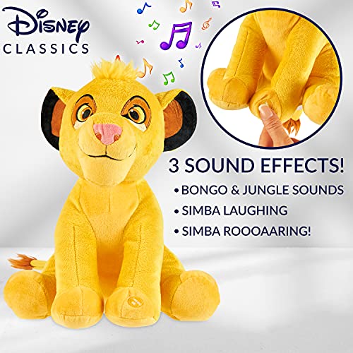 Disney Peluches Pequeños de Stitch, Simba y Dumbo, Peluche Bebe 28 cm, Disney Juguetes Interactivos (Amarillo Simba)