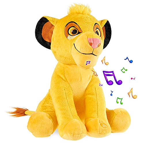 Disney Peluches Pequeños de Stitch, Simba y Dumbo, Peluche Bebe 28 cm, Disney Juguetes Interactivos (Amarillo Simba)