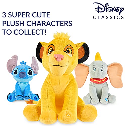 Disney Peluches Pequeños de Stitch, Simba y Dumbo, Peluche Bebe 28 cm, Disney Juguetes Interactivos (Amarillo Simba)