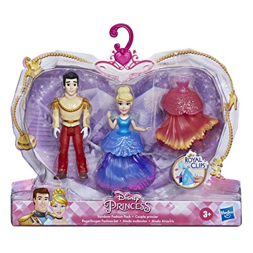 Disney Princess Cenicienta y Príncipe Encantador Coleccionable Pequeña Muñeca Real Clips Juguetes de Moda con Vestido Extra