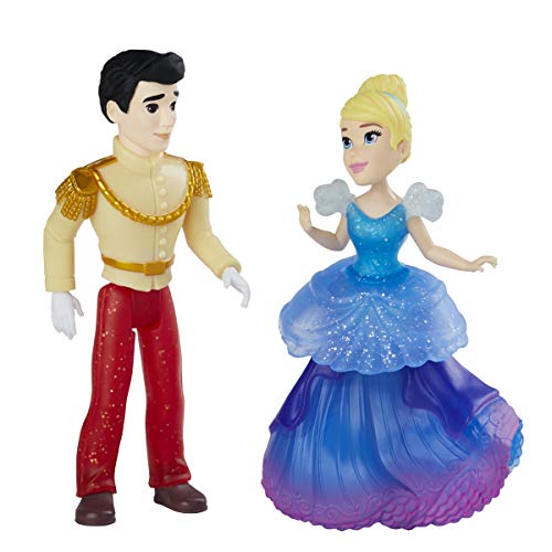 Disney Princess Cenicienta y Príncipe Encantador Coleccionable Pequeña Muñeca Real Clips Juguetes de Moda con Vestido Extra