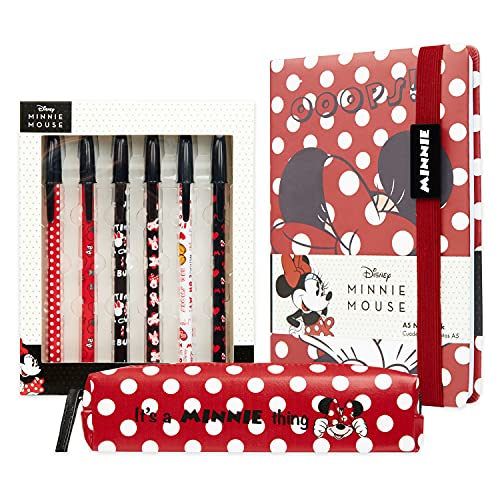 Disney Set De Papeleria de Minnie Mouse con Boligrafos Bonitos, Estuche Escolar y Libretas Bonitas, Regalos para Profesoras