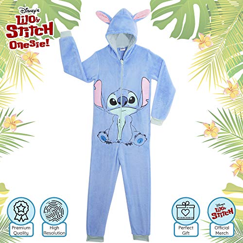 Disney Stitch Pijama Entero para Niñas De Una Pieza Super Suaves, Disfraces de Animales, Ropa de Dormir Niña Invierno, Pijamas Monos con Capucha Orejas 3D, Regalos para Niños 13-14 Años (11/12 años)