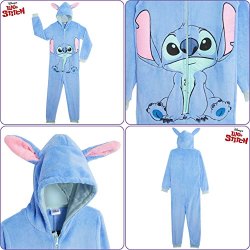 Disney Stitch Pijama Entero para Niñas De Una Pieza Super Suaves, Disfraces de Animales, Ropa de Dormir Niña Invierno, Pijamas Monos con Capucha Orejas 3D, Regalos para Niños 13-14 Años (11/12 años)