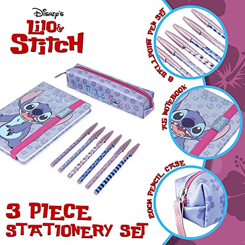 Disney Stitch Set Papeleria, Incluye Estuche Escolar, Cuaderno A5 y Set de 6 Bolígrafos Bonitos, Regalos Originales para Mujer Y Niñas de Lilo y Stitch