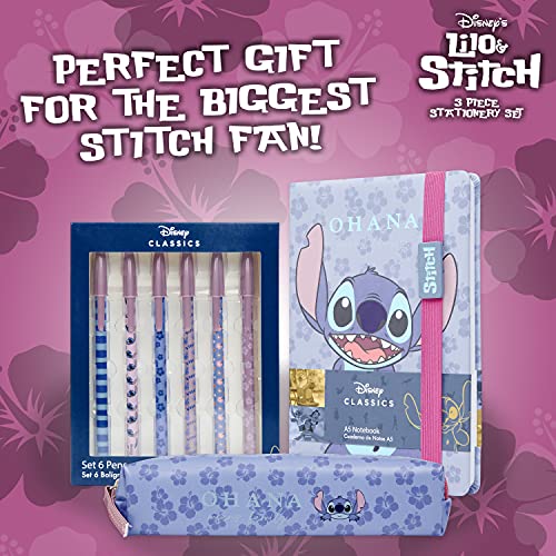 Disney Stitch Set Papeleria, Incluye Estuche Escolar, Cuaderno A5 y Set de 6 Bolígrafos Bonitos, Regalos Originales para Mujer Y Niñas de Lilo y Stitch