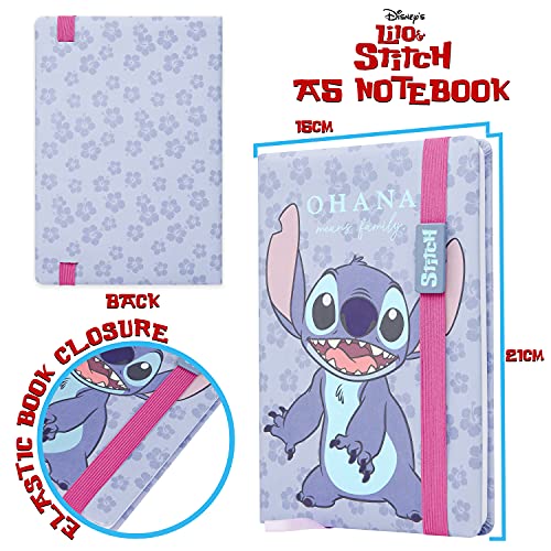 Disney Stitch Set Papeleria, Incluye Estuche Escolar, Cuaderno A5 y Set de 6 Bolígrafos Bonitos, Regalos Originales para Mujer Y Niñas de Lilo y Stitch