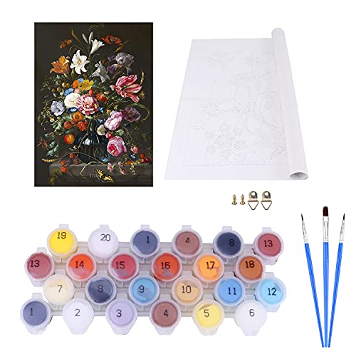 DIY para Pintar por Numeros Kits Adultos, Niños y Principiante del Dibujo, Pintar con Numeros Decoraciones para el Hogar, Pintar Flores por Numeros con Pinturas y Pinceles (40x50cm, sin Marco)