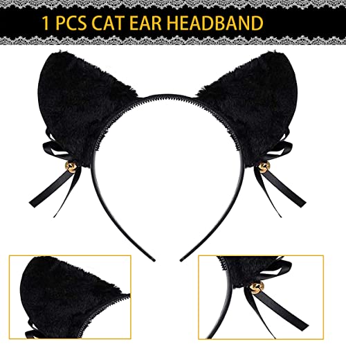 DoDuo Diadema de Oreja de Gato, Kit Disfraz Diadema de Gato Collar Choker Aleación para Mujer Niña Disfraces Fiesta Halloween Cumpleaños Cosplay