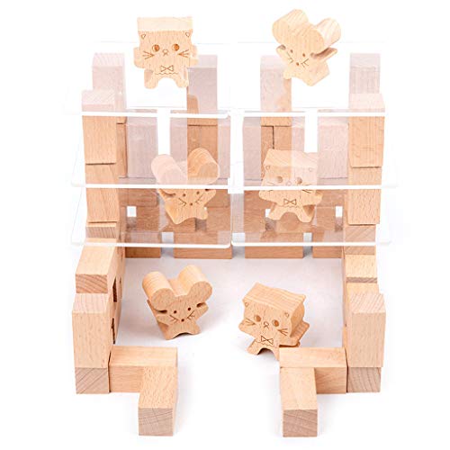 DONGMIAN Juego de Gato y ratón de Madera, Juguete, Bloque de apilamiento sensorial, Equilibrio de Torre para niños, Adultos, Familia, niñas, niños