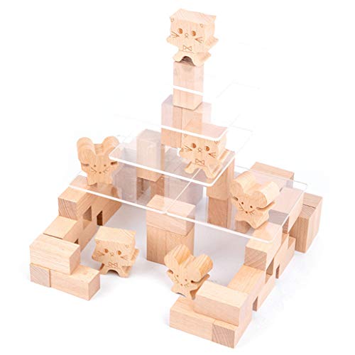 DONGMIAN Juego de Gato y ratón de Madera, Juguete, Bloque de apilamiento sensorial, Equilibrio de Torre para niños, Adultos, Familia, niñas, niños