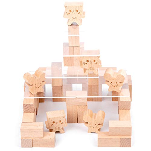 DONGMIAN Juego de Gato y ratón de Madera, Juguete, Bloque de apilamiento sensorial, Equilibrio de Torre para niños, Adultos, Familia, niñas, niños