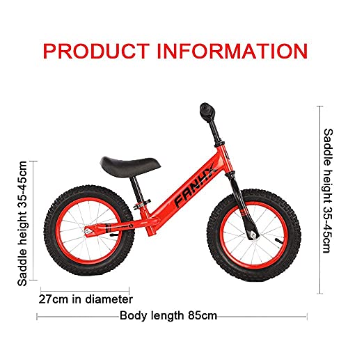 DRAGDS Niños Bicicletas de Bicicleta de 12 Pulgadas Bicicleta de Balance sin Pedal de Manillar Antideslizante/Silla de Montar Ajustable 1-6 Años Niños/Amarillo