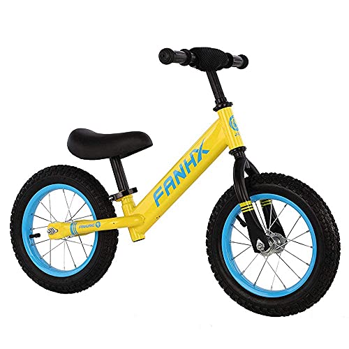 DRAGDS Niños Bicicletas de Bicicleta de 12 Pulgadas Bicicleta de Balance sin Pedal de Manillar Antideslizante/Silla de Montar Ajustable 1-6 Años Niños/Amarillo