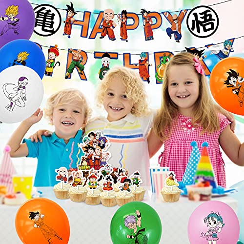 Dragon Ball Theme Party Supplies-Miotlsy 28pcs Decoración de Globos de Fiesta de Dragon Ball para Tarta Cupcakes, Globos Decoracion Tarta Cumpleaños Pancarta para Fiesta Baby Shower