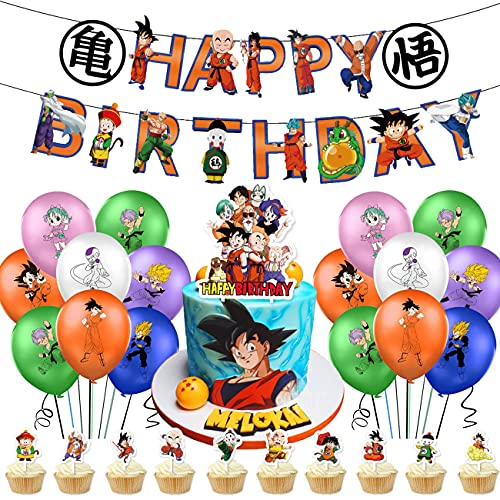 Dragon Ball Theme Party Supplies-Miotlsy 28pcs Decoración de Globos de Fiesta de Dragon Ball para Tarta Cupcakes, Globos Decoracion Tarta Cumpleaños Pancarta para Fiesta Baby Shower