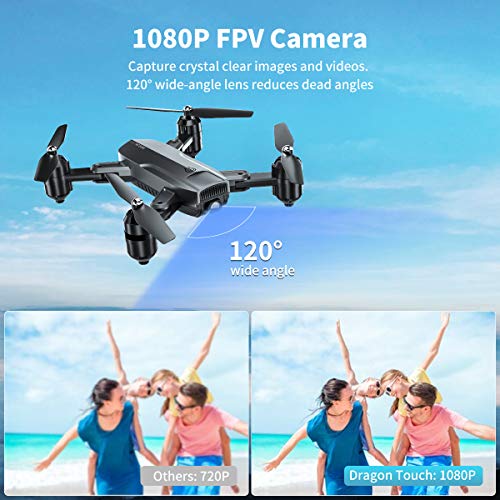 Dragon Touch Drone Plegable con Cámara 1080P HD Avión con WiFi FPV Control Remoto RC Quadcopter Drone para Adultos Niños Principiantes Modo sin Cabeza Estabilización de Altitud (DF01)