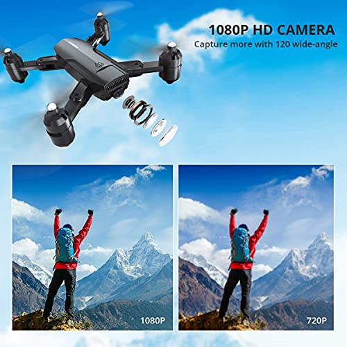 Dragon Touch Drone Plegable GPS con Cámara 1080P HD Avión con WiFi FPV Control Remoto Modo sin Cabeza RC Quadcopter Drone para Niños Principiantes Adultos (DF01G)