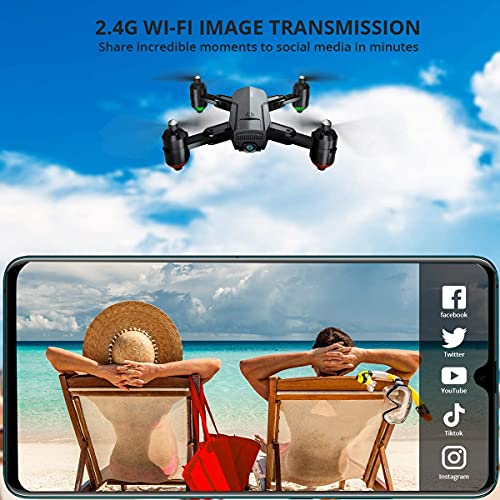 Dragon Touch Drone Plegable GPS con Cámara 1080P HD Avión con WiFi FPV Control Remoto Modo sin Cabeza RC Quadcopter Drone para Niños Principiantes Adultos (DF01G)