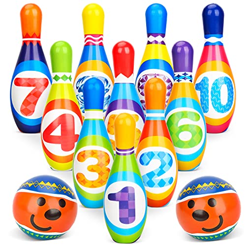 Dreamon Bolos Infantiles Juegos de Exterior y Interior Juego de Bolos Regalo para Niños Niñas Bebe 3 4 Años con 10 Alfileres 2 Bolas