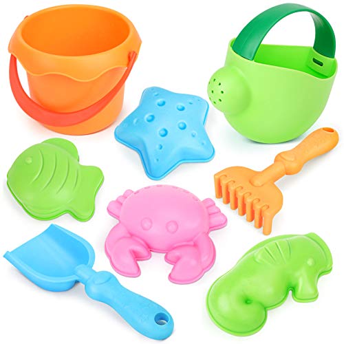 Dreamon Conjunto de Juguetes Arena para la Playa en Bolsa de Malla, moldes de Arena para niños, Colores Surtidos (8pcs)