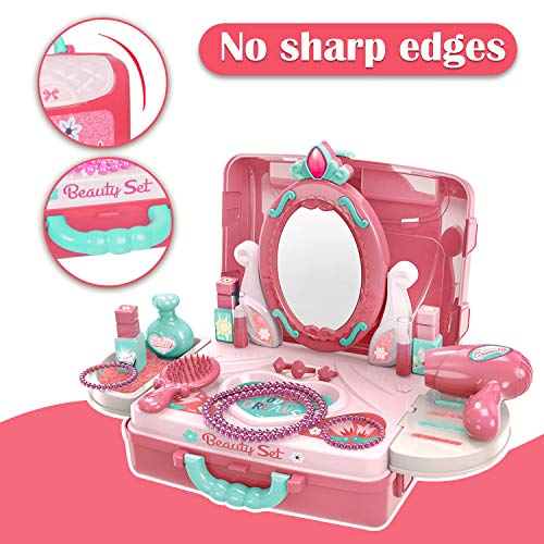 Dreamon Maquillaje y Maletin Peluqueria Set para Niños con Joyería Pintauñas Secador Accesorios Juguete Niñas 3 Años