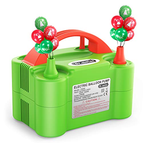 Dr.meter Bomba Eléctrica Inflar Globos, Bomba portátil de Doble Boquilla Ideal para Fiestas, Bodas, cumpleaños, Actividades promocionales y decoración de Fiestas （Verde y Naranja (Verde + Naranja)