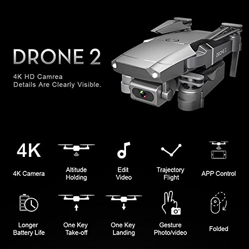 Drone con cámara 4K HD mando a distancia WiFi APP Quadricóptero, tiempo de vuelo, 30 minutos, 2 pilas modo sin cabeza con control Gestuel Vol de tracción, dron plegable, RC para principiantes