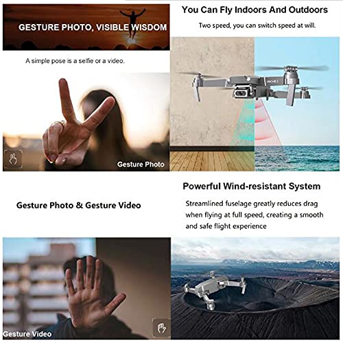 Drone con cámara 4K HD mando a distancia WiFi APP Quadricóptero, tiempo de vuelo, 30 minutos, 2 pilas modo sin cabeza con control Gestuel Vol de tracción, dron plegable, RC para principiantes