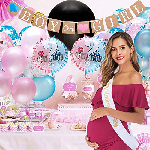 Dsaren 103 Pcs Artículos de Fiesta de Gender Reveal Niño o Niña Sorpresa Banner Confeti Globos de Látex Photo Booth Props Cupcake Toppers Baby Shower Decorations