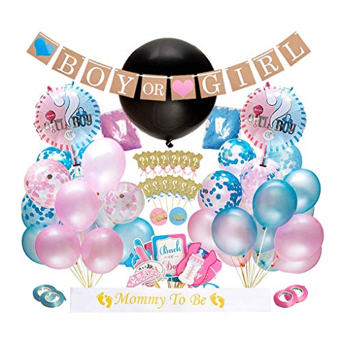 Dsaren 103 Pcs Artículos de Fiesta de Gender Reveal Niño o Niña Sorpresa Banner Confeti Globos de Látex Photo Booth Props Cupcake Toppers Baby Shower Decorations